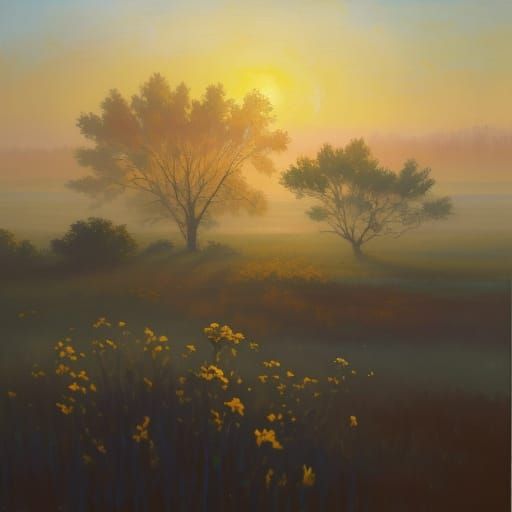 Neo-Impressionist Morning Landscape with Solitary Figure