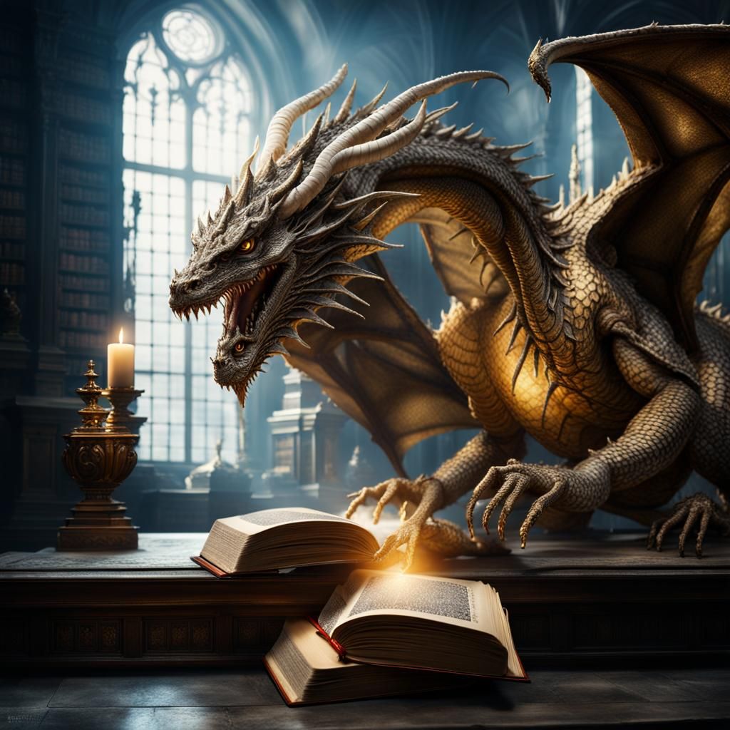 A dragon in a reading room