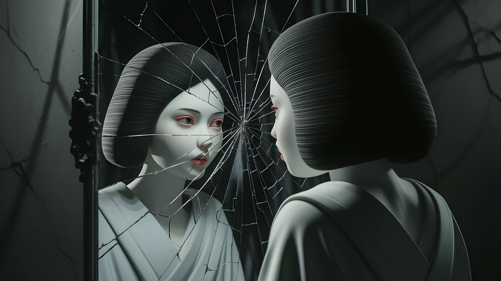 Ethereal Japanese Spirit in Haunting 3D Portrait