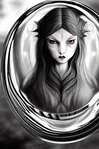 Elven Woman with Mirrored Globe in Gothic Style