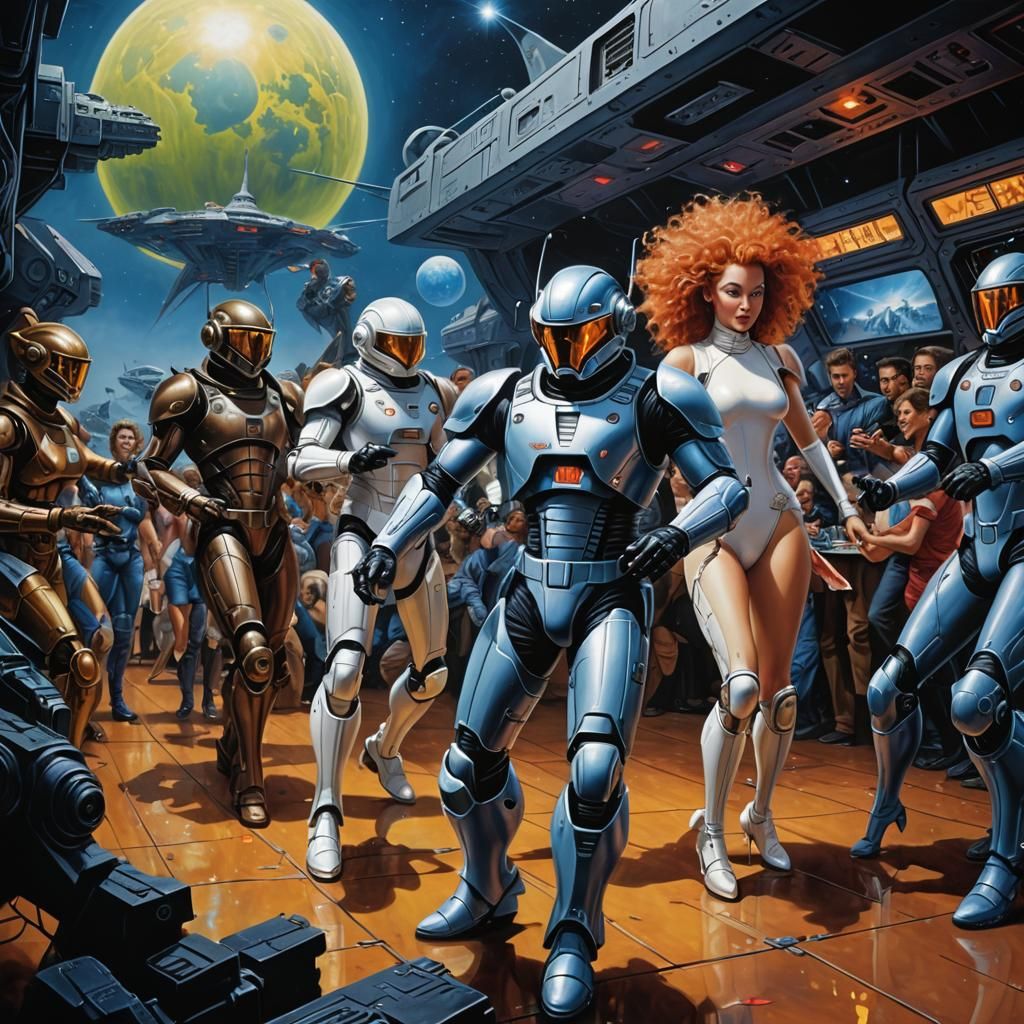 Sci-Fi Dance Party in Hyperrealistic Style