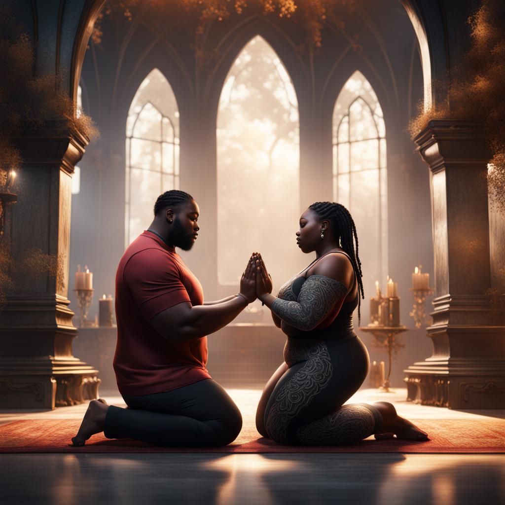 Black Couple Praying: Detailed Matte Painting