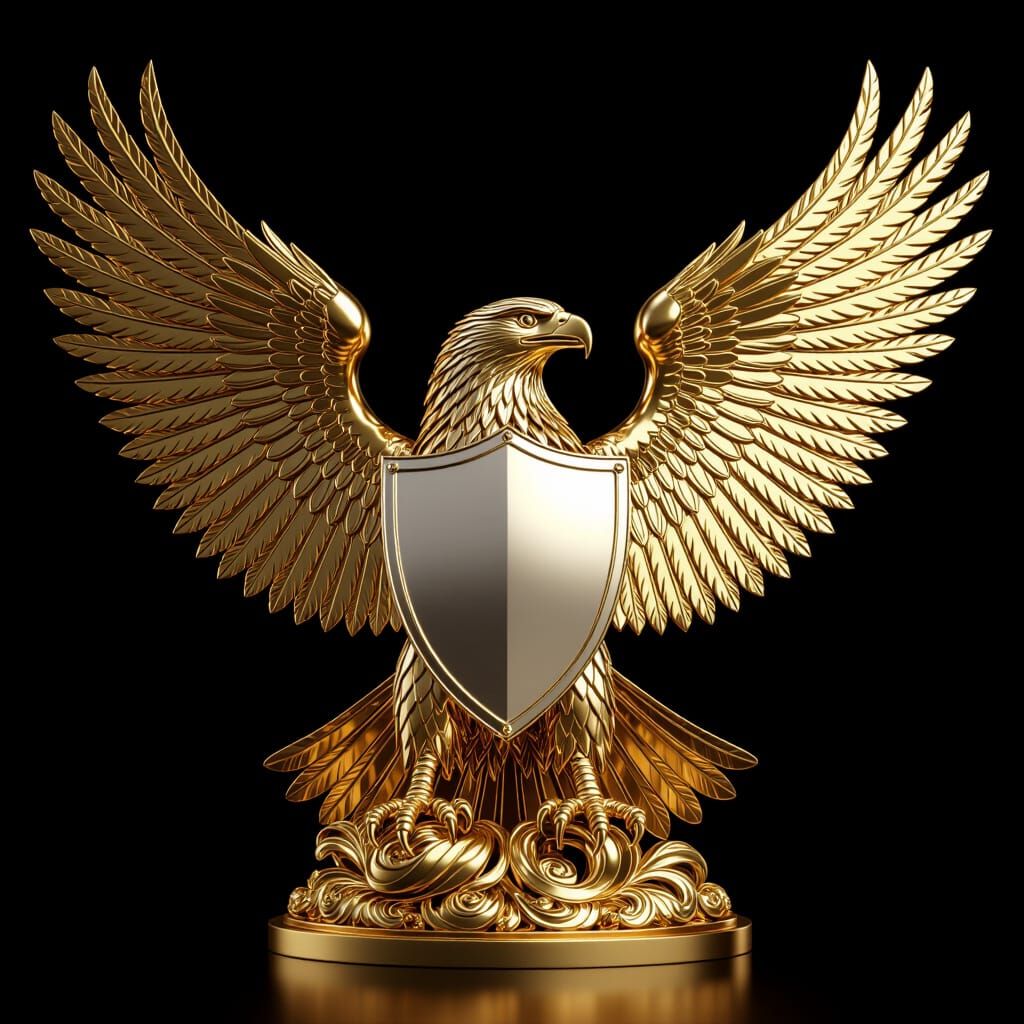 Golden Mechanical Eagle with Silver Shield