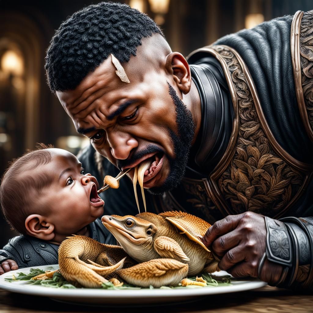 Hyperrealistic Image of Drake Eating a Baby