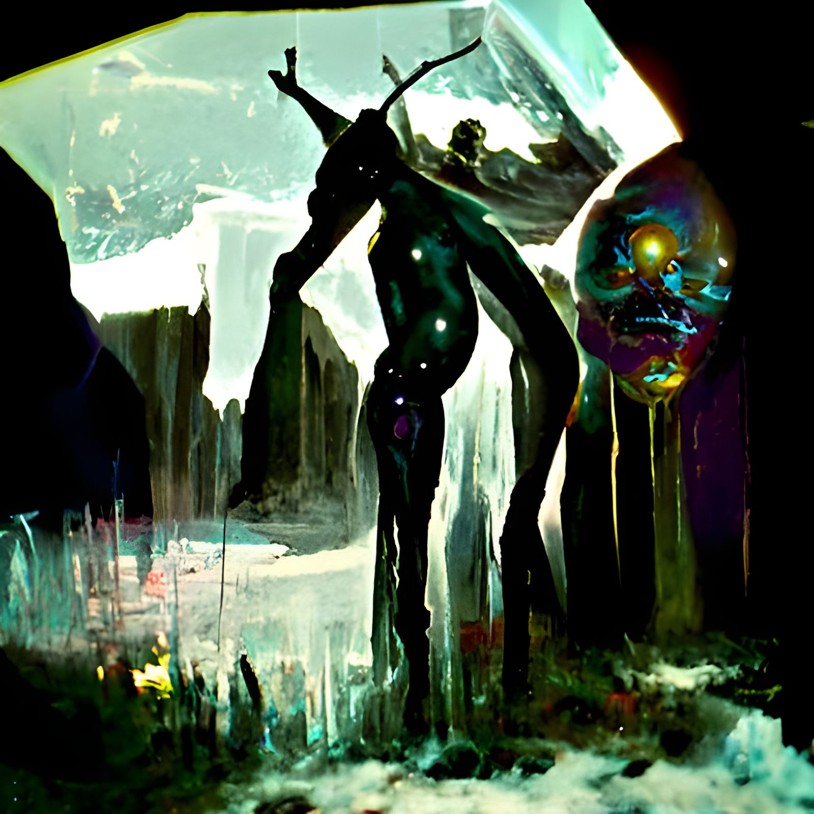 Sinister Cosmic Vision in Surreal Mixed Media