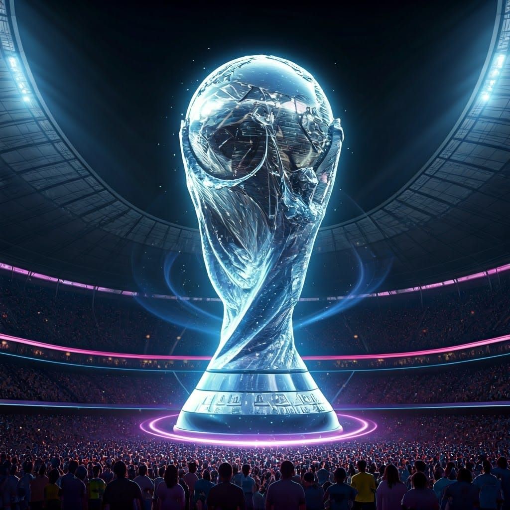 Ethereal Hologram Projection of FIFA World Cup Trophy in Fut...