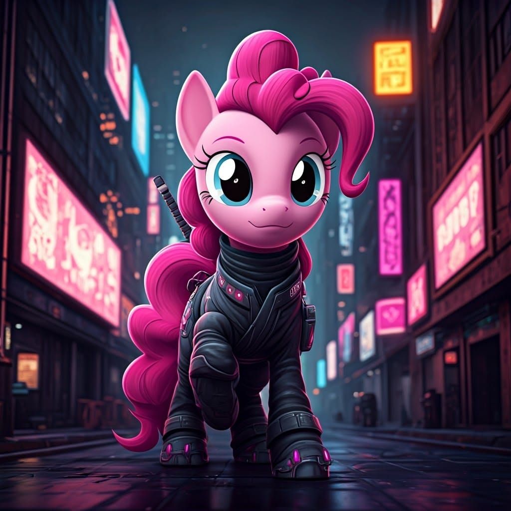 Cyberpunk Ninja Pony in Neon City