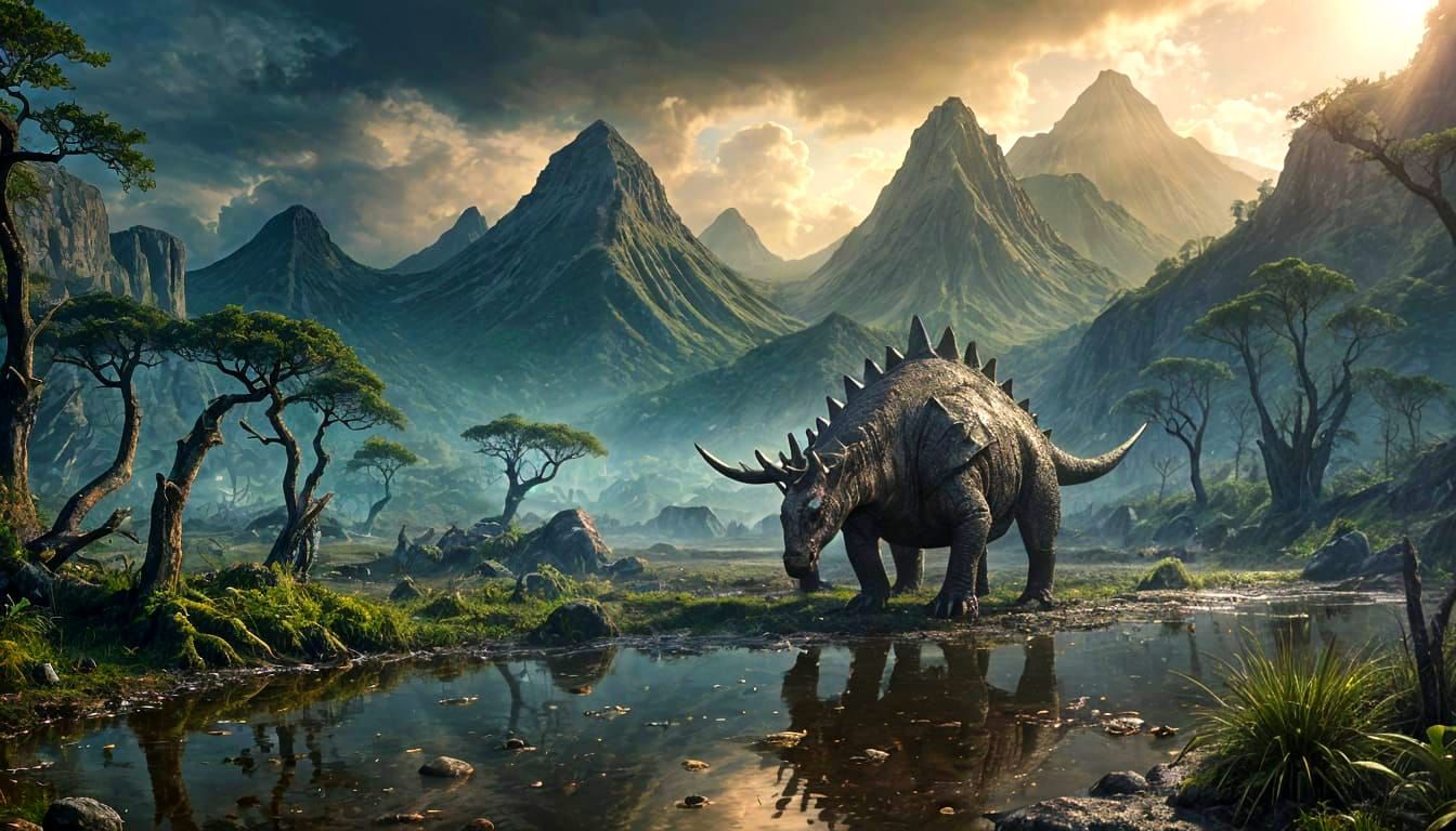 Stegosaurus in Prehistoric Swamp, Digital Painting