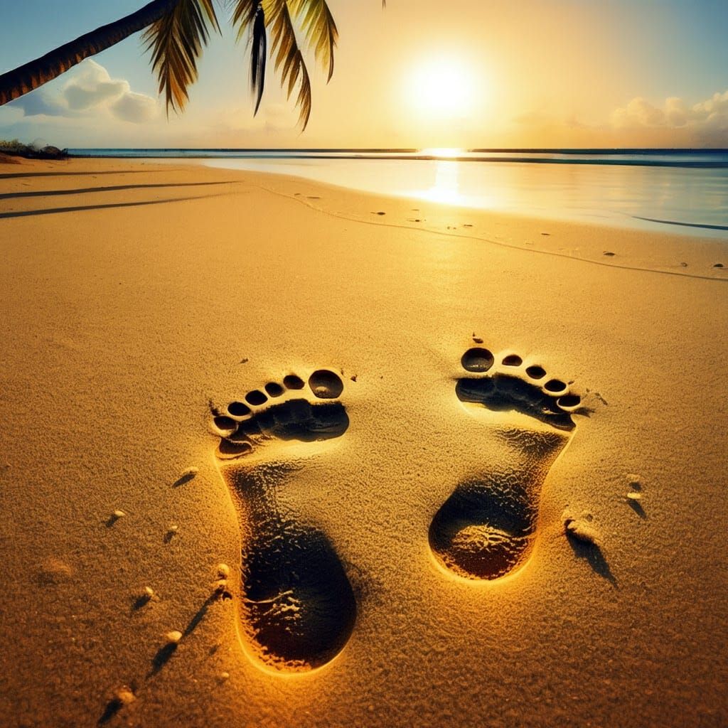 Footprints in the Sand: a Colorful Beach Scene