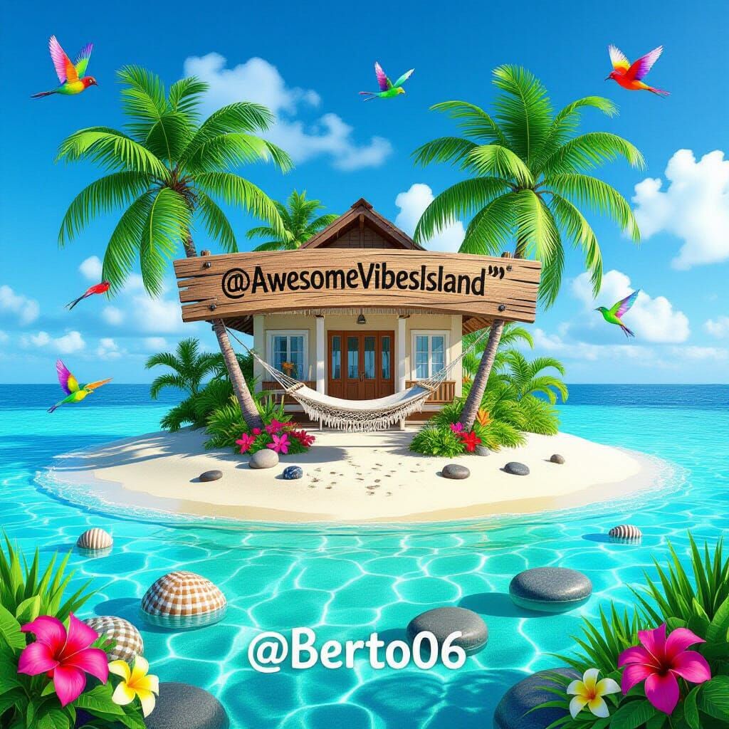 Lush Tropical Island Paradise with Occupied House and Hammoc...