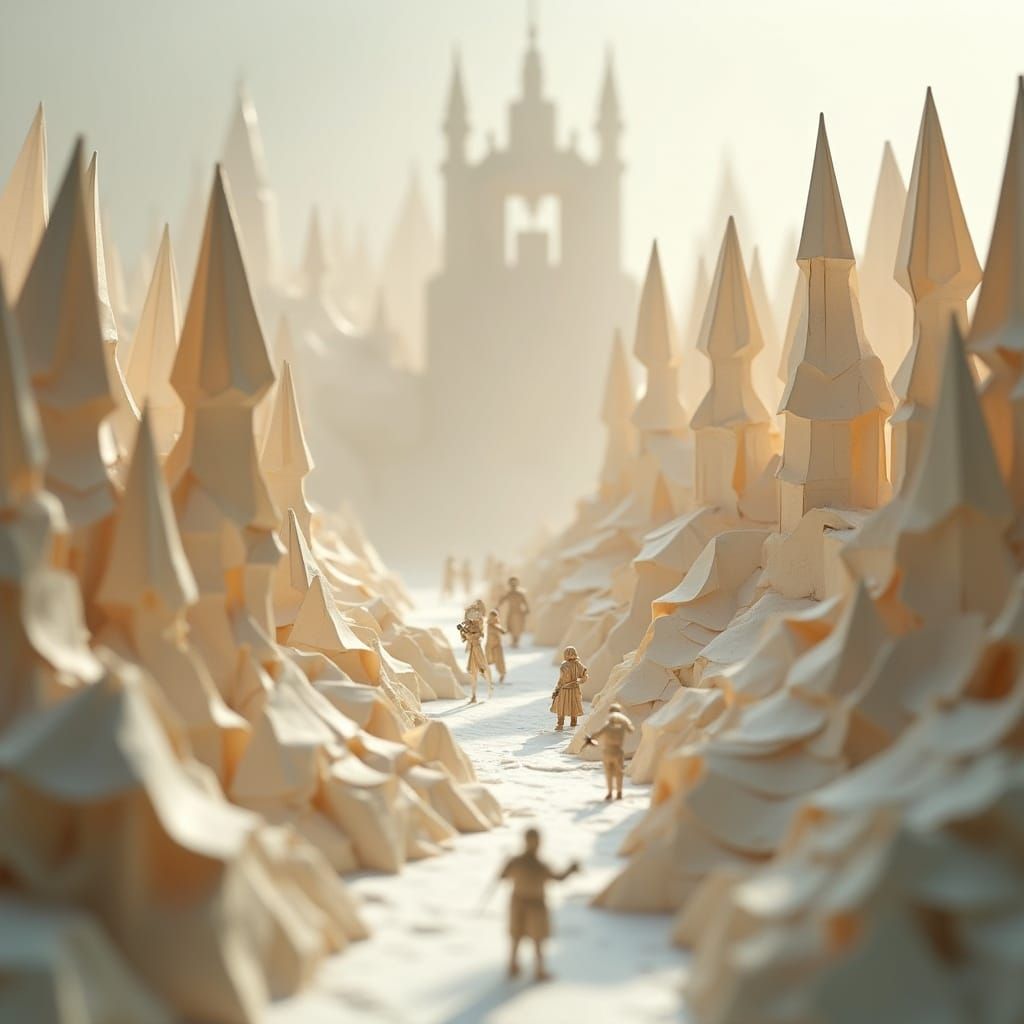 Origami Papercraft Battlefield in Pixar Style