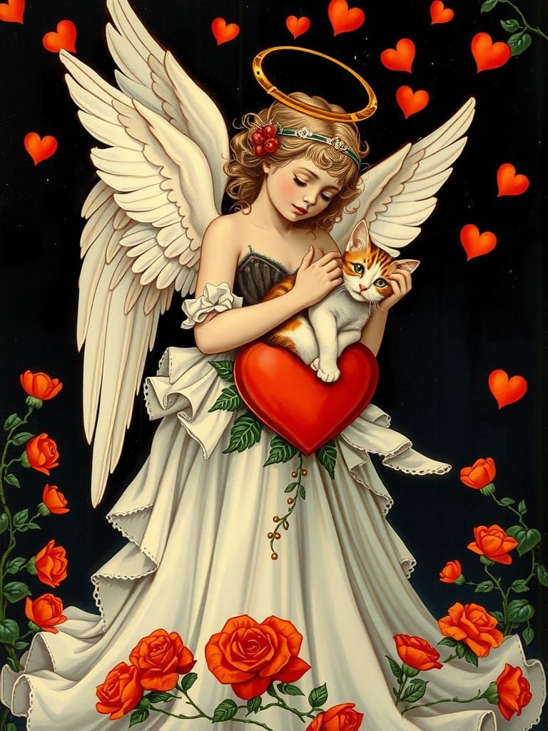 Romantic Valentine Angel in a Sensual Art Nouveau Style