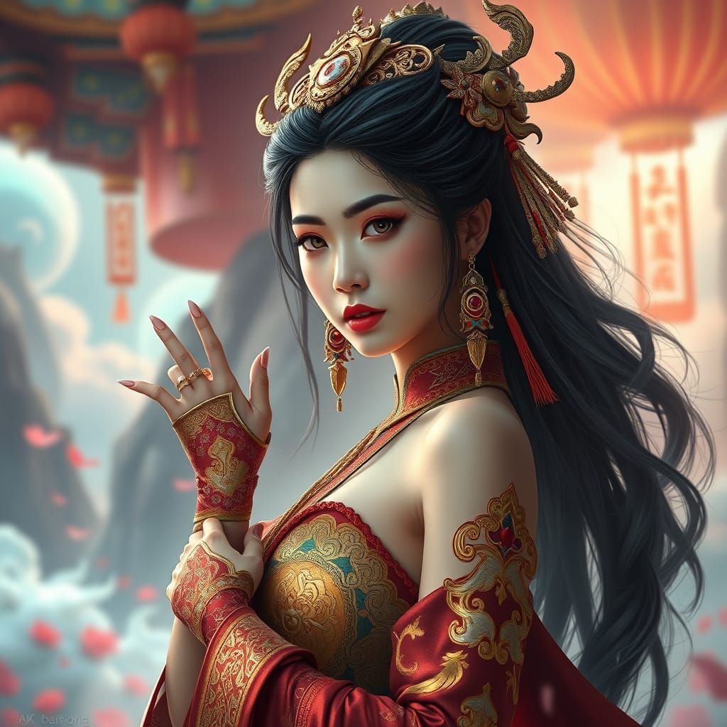 Elegant Asian Woman in Mythical Attire