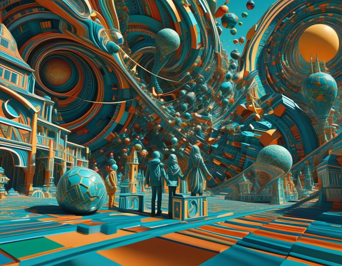 Dazzling Alien Scene with Rotating Mathematical Art