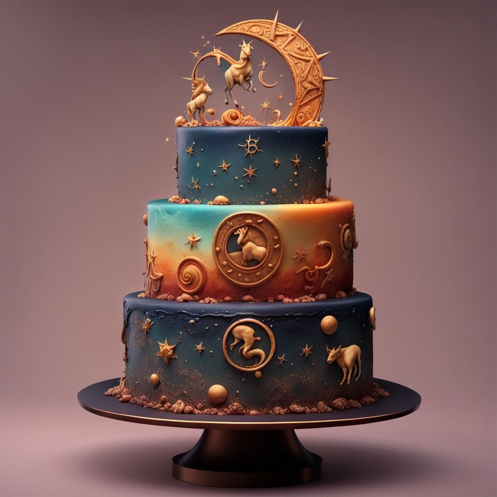 Celestial Zodiac Cake: Astrological Fantasy Art