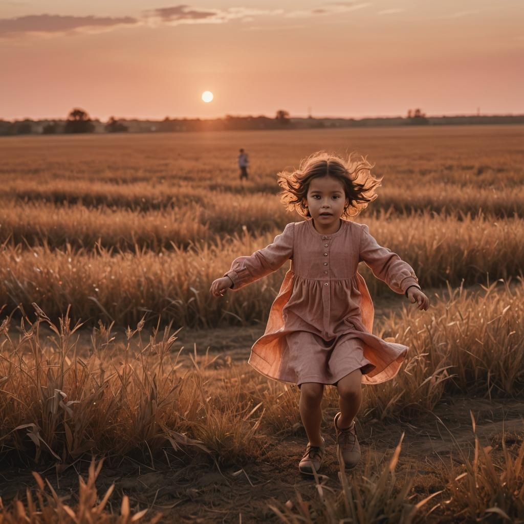 Girl Runs From Rockets in Dramatic Sunset Scene