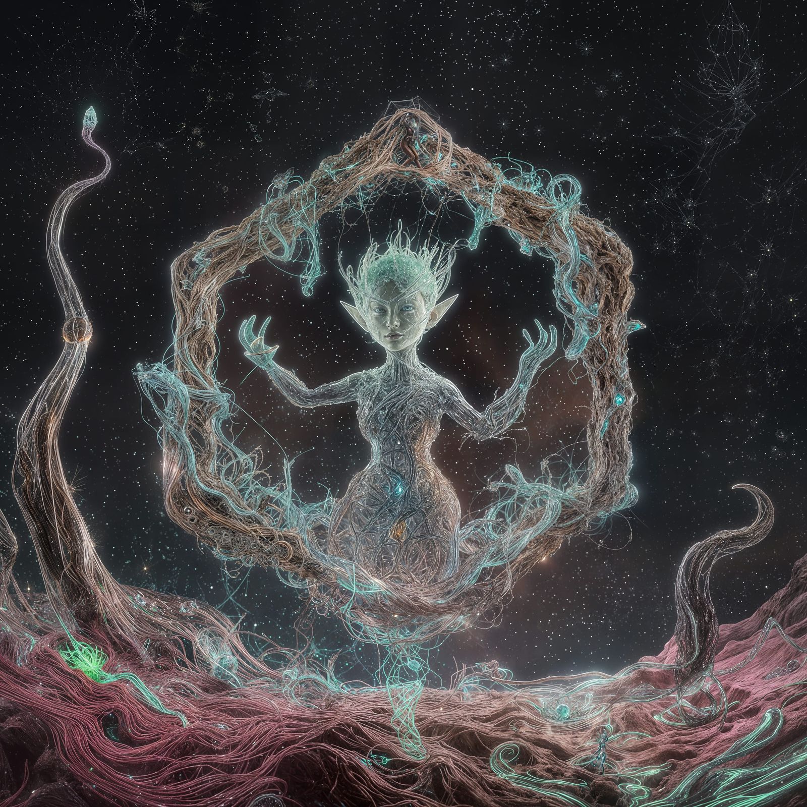 Ethereal Elf Encased in Cosmic Tesseract