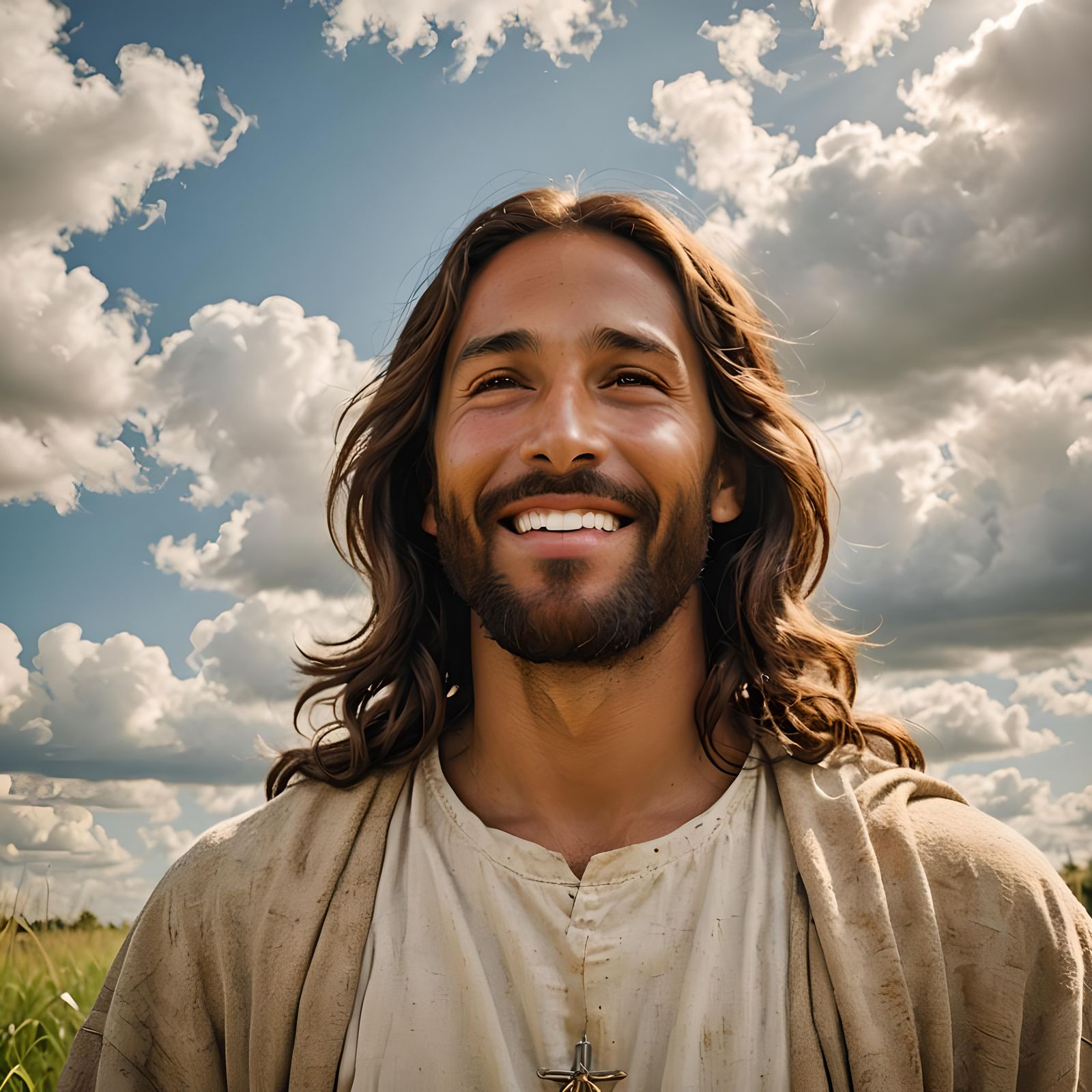 Radiant Portrait of a Joyful Jesus in Sunlight