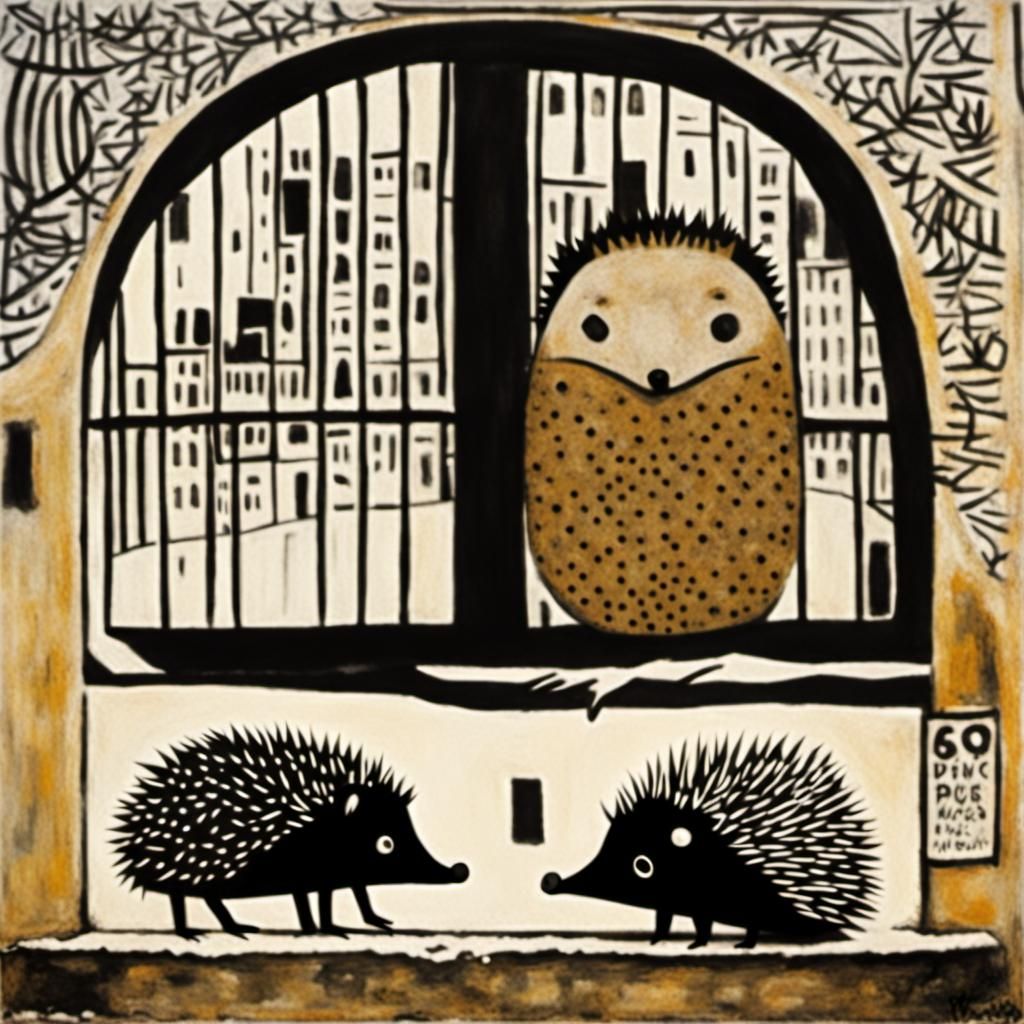 Hedgehogs' Freedom Plea: Street Art in Cubist Byzantine Styl...