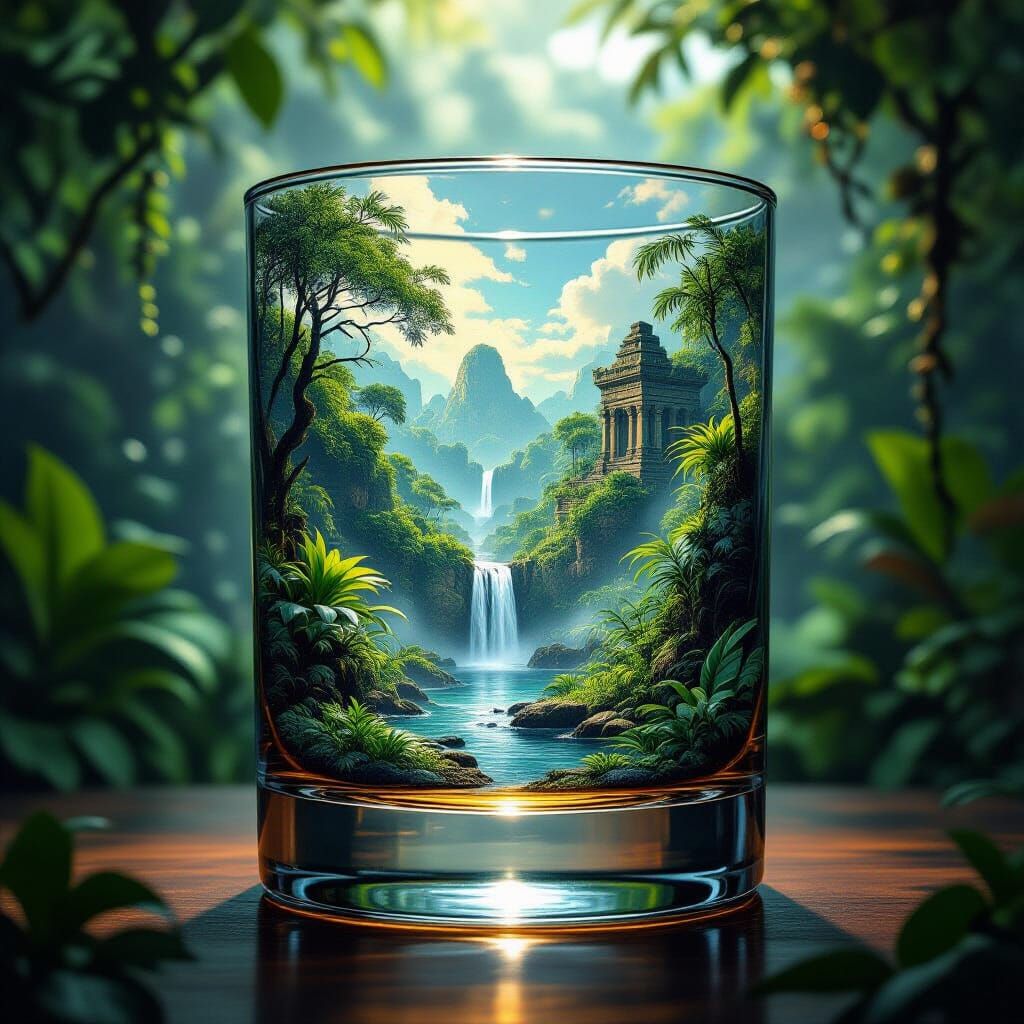 Whiskey Glass Holds Miniature Jungle Paradise