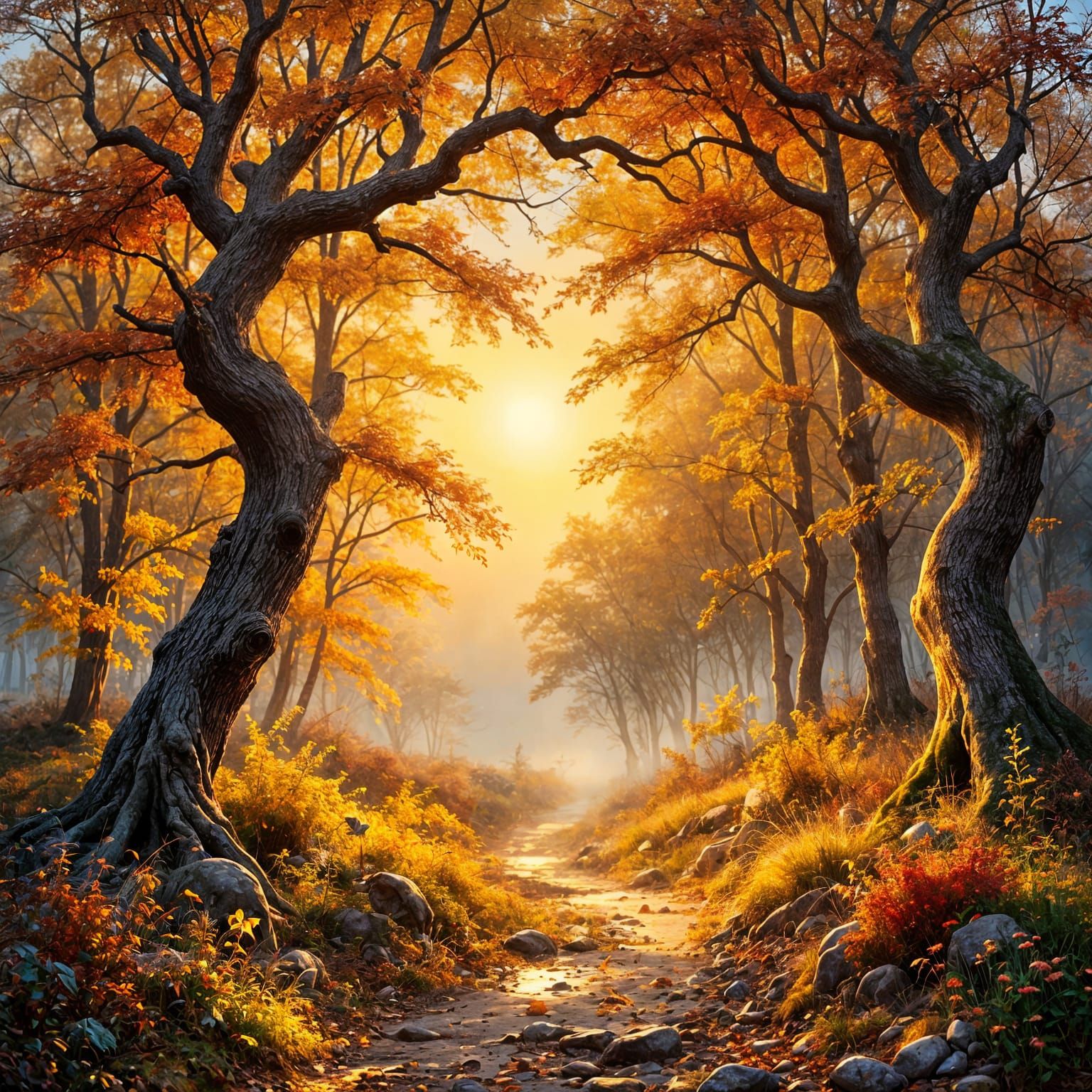 Autumn Landscape in Golden Hour Light