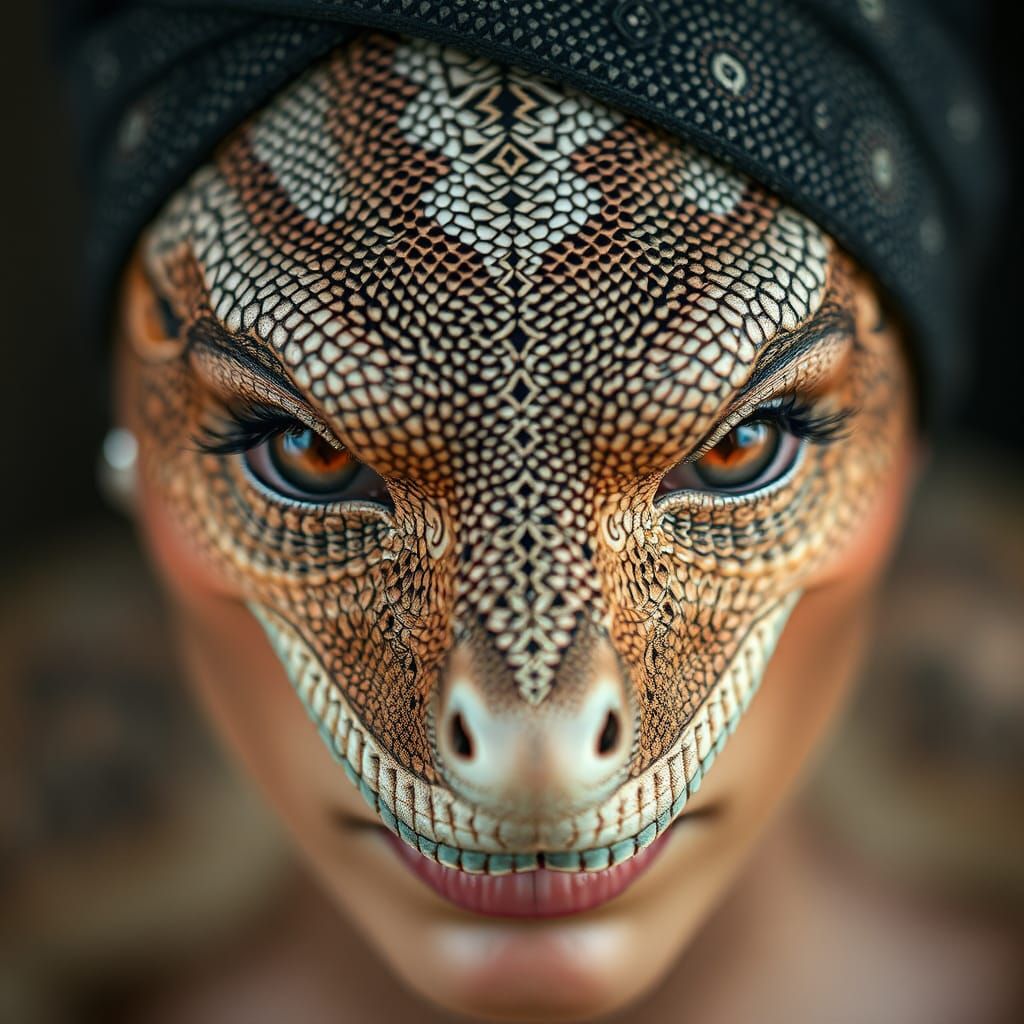 Beautiful Woman with Intricate Lizard Skin