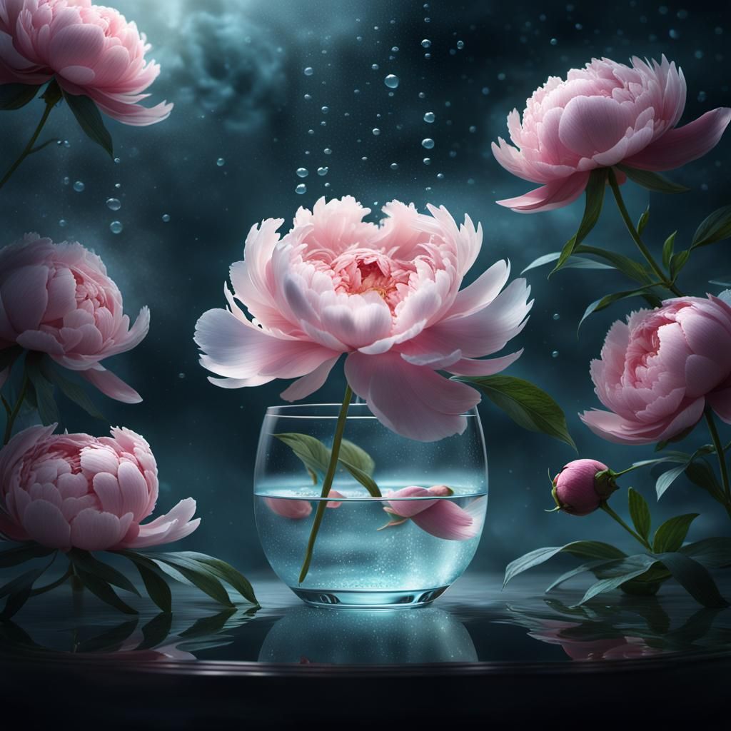 Peony in Glass Watched by Spirit: Digital Matte Painting