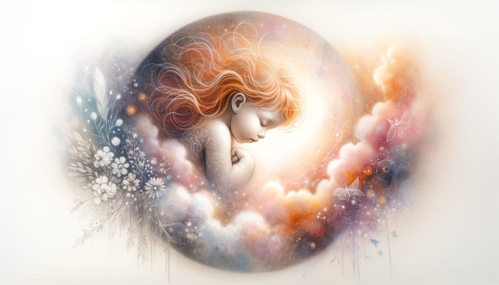 Ethereal Baby Girl in Cosmos: Watercolour and Charcoal Art