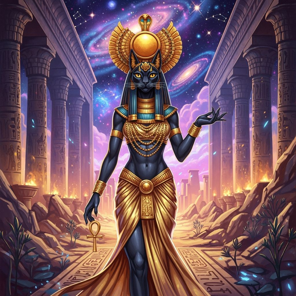 Egyptian Goddess Bastet in Ethereal Fantasy Style