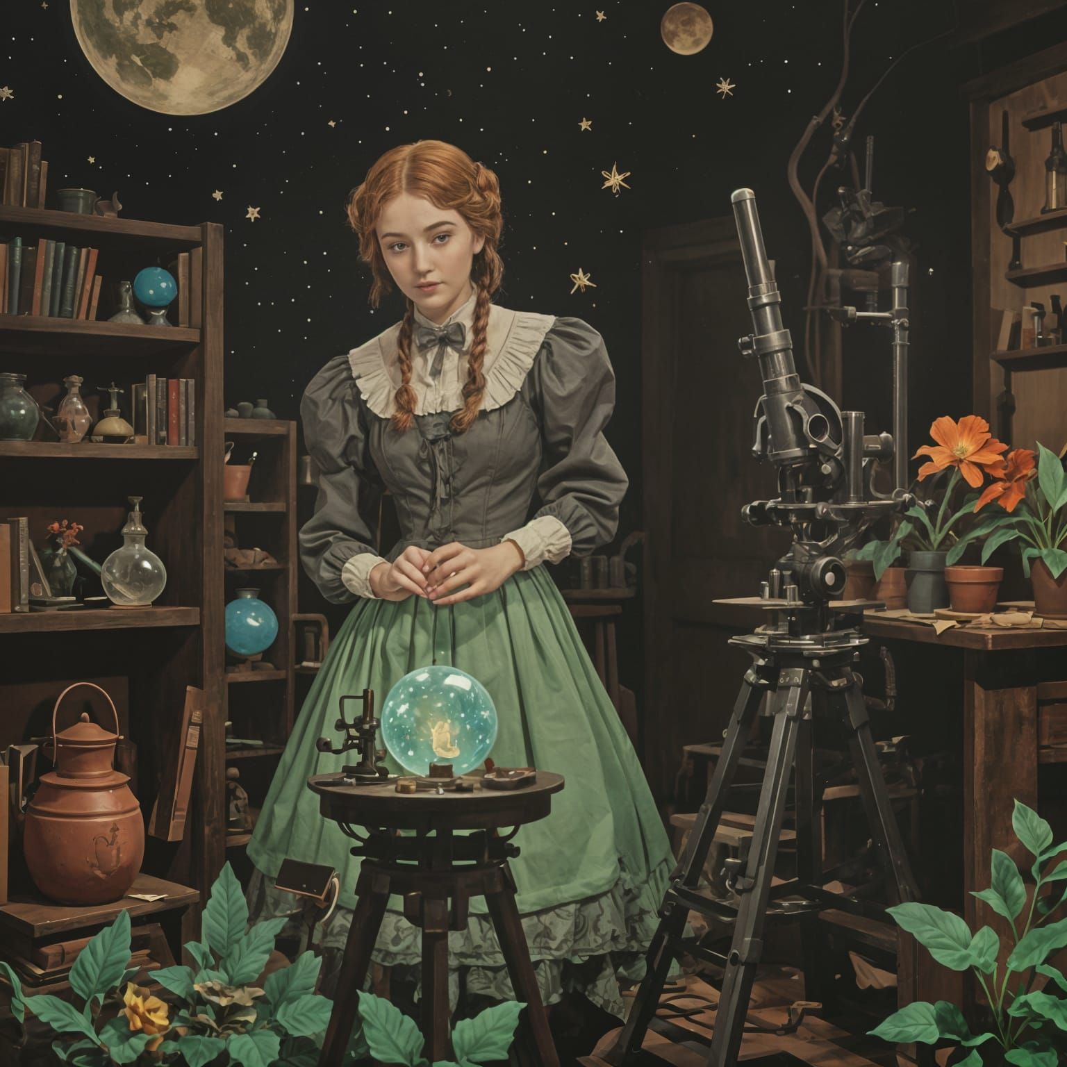 Astronomer's Laboratory in Cottagecore Technicolor Style