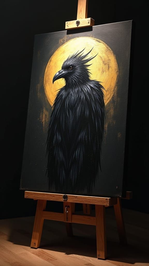 Native American Raven God Painting with Golden Shadow