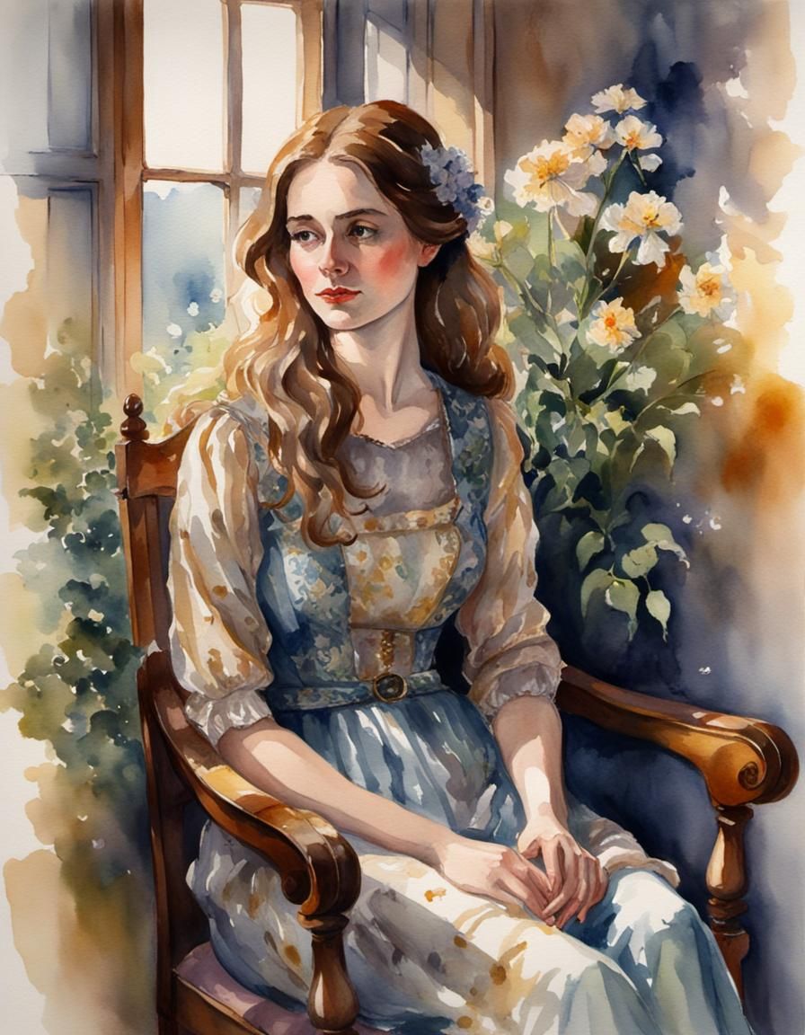Watercolour Painting of Woman in Sunlight