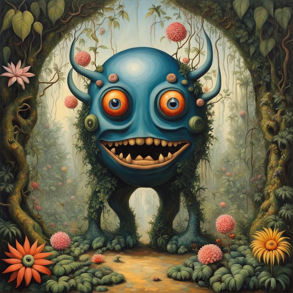 Surreal Jungle Monster Through a Portal