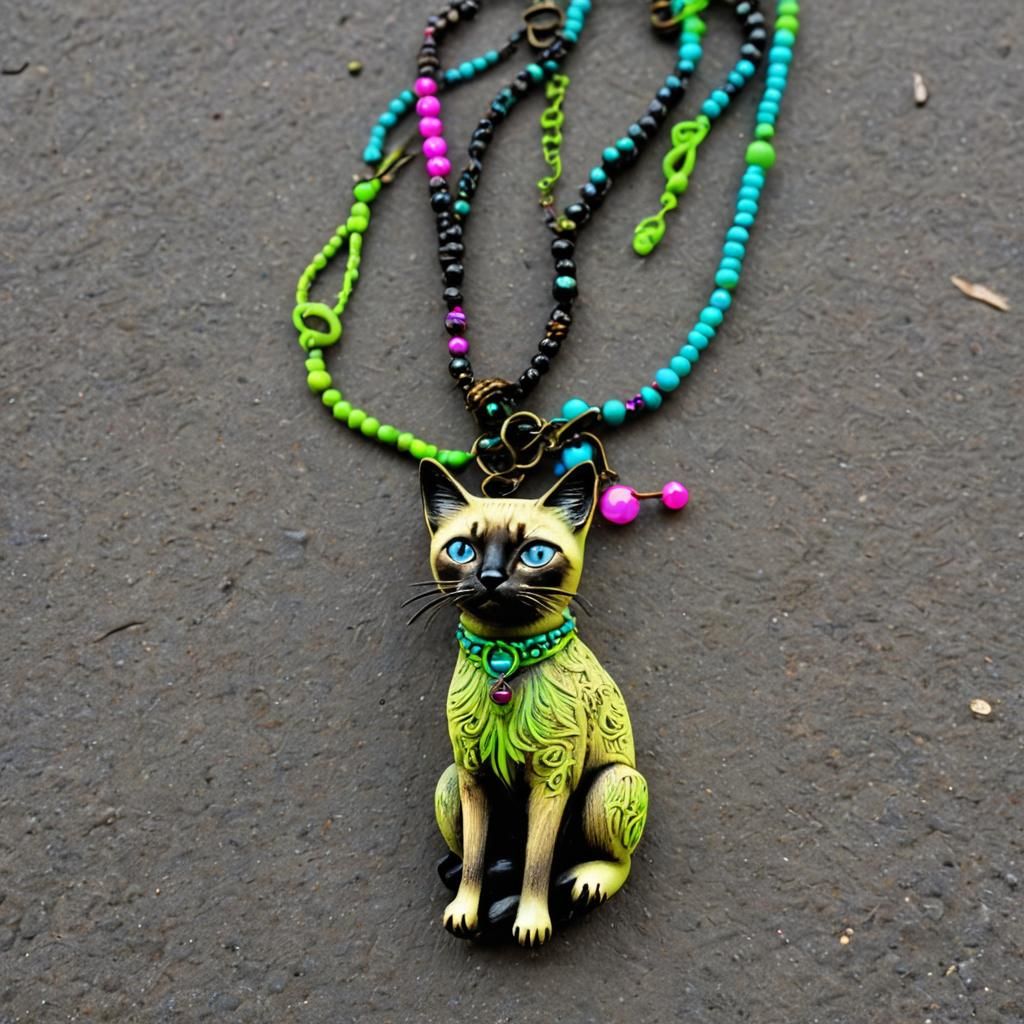 Neon Hippy Siamese Necklace: Realistic Street Scene