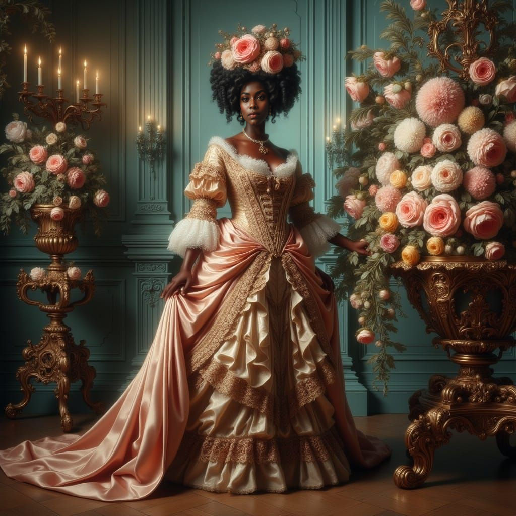 Elegant Spanish Noblewoman in Rococo Attire