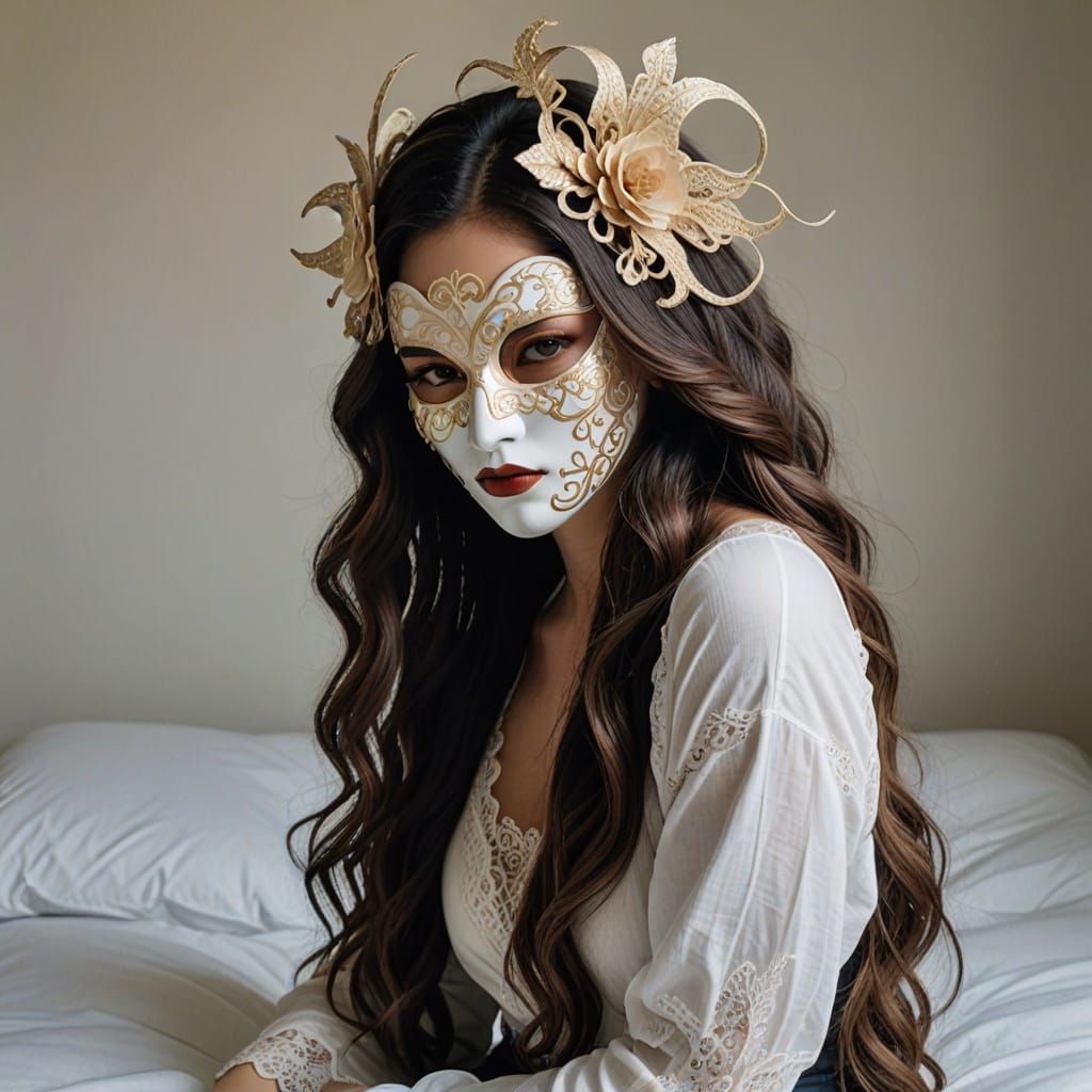 Lazy Woman with Lace Mask on Bed