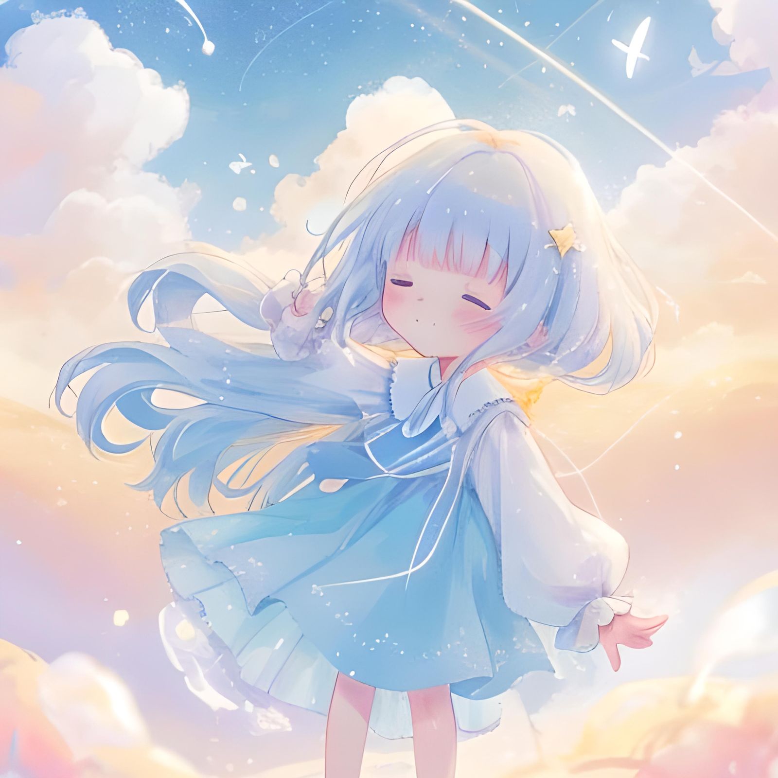 Rose Surrounded by Dancing Stars in Dreamy Sky