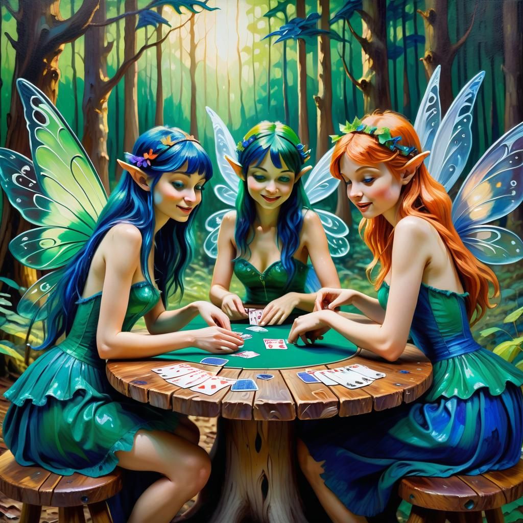 Fairies Playing Poker in Fauvist Style