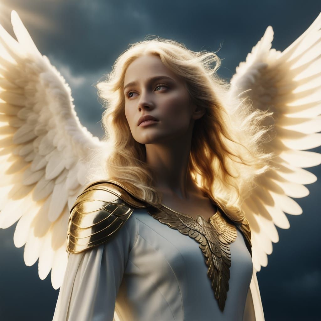 Archangel in Heavenly Realm with Soft Golden Light