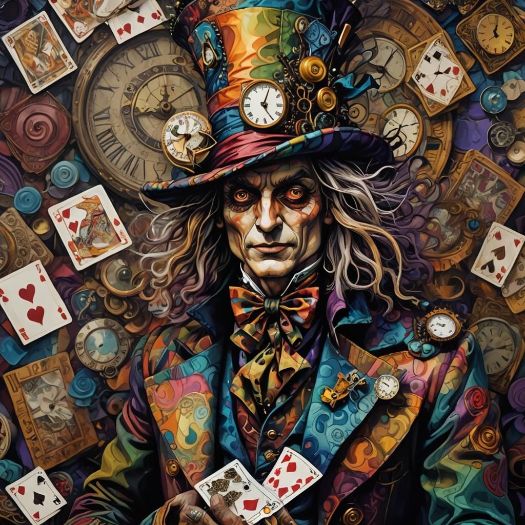 Mad Hatter in Cosmic Wonderland: Surreal Illustration
