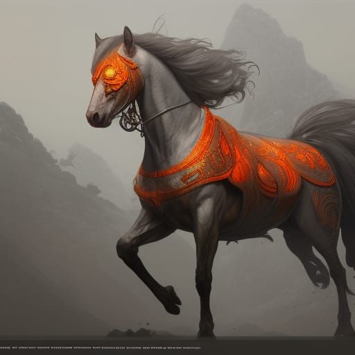 Majestic Dapple Grey Mare in Art Nouveau Style