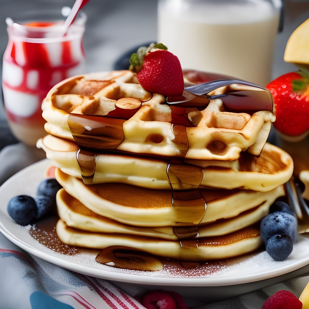 Delicious Pancake and Waffle Stack in Golden Hour