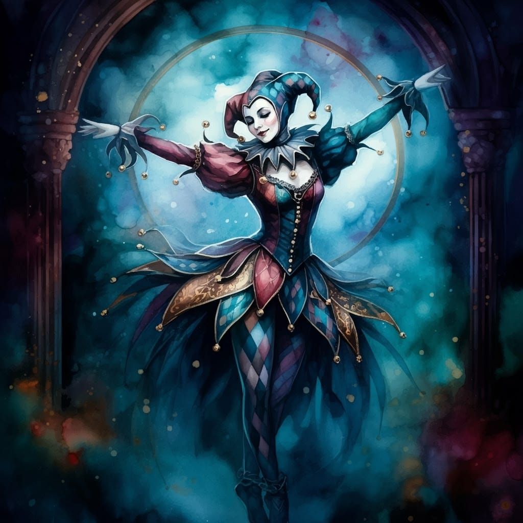 Ethereal Harlequin in Victorian Gothic Attire
