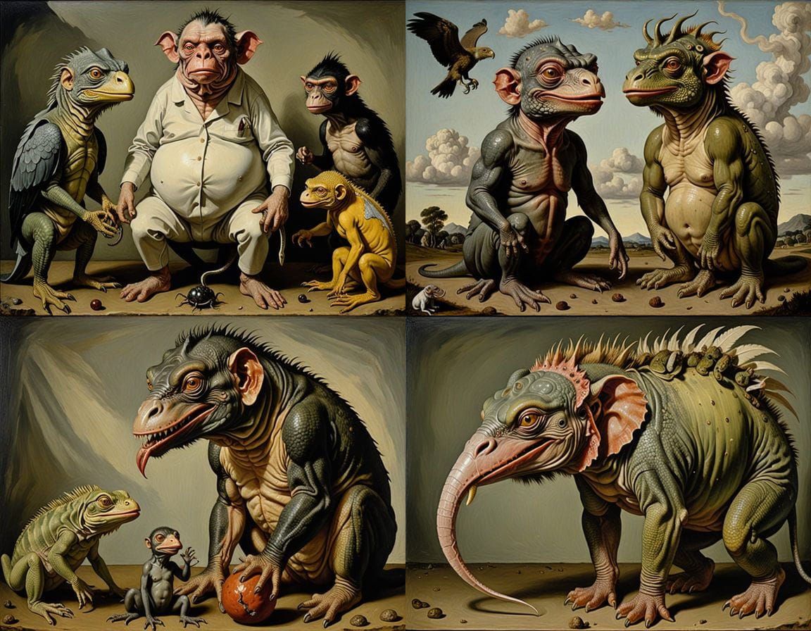 Surrealistic Hybrid Beast in Jérôme Bosch's Oil Painting Sty...