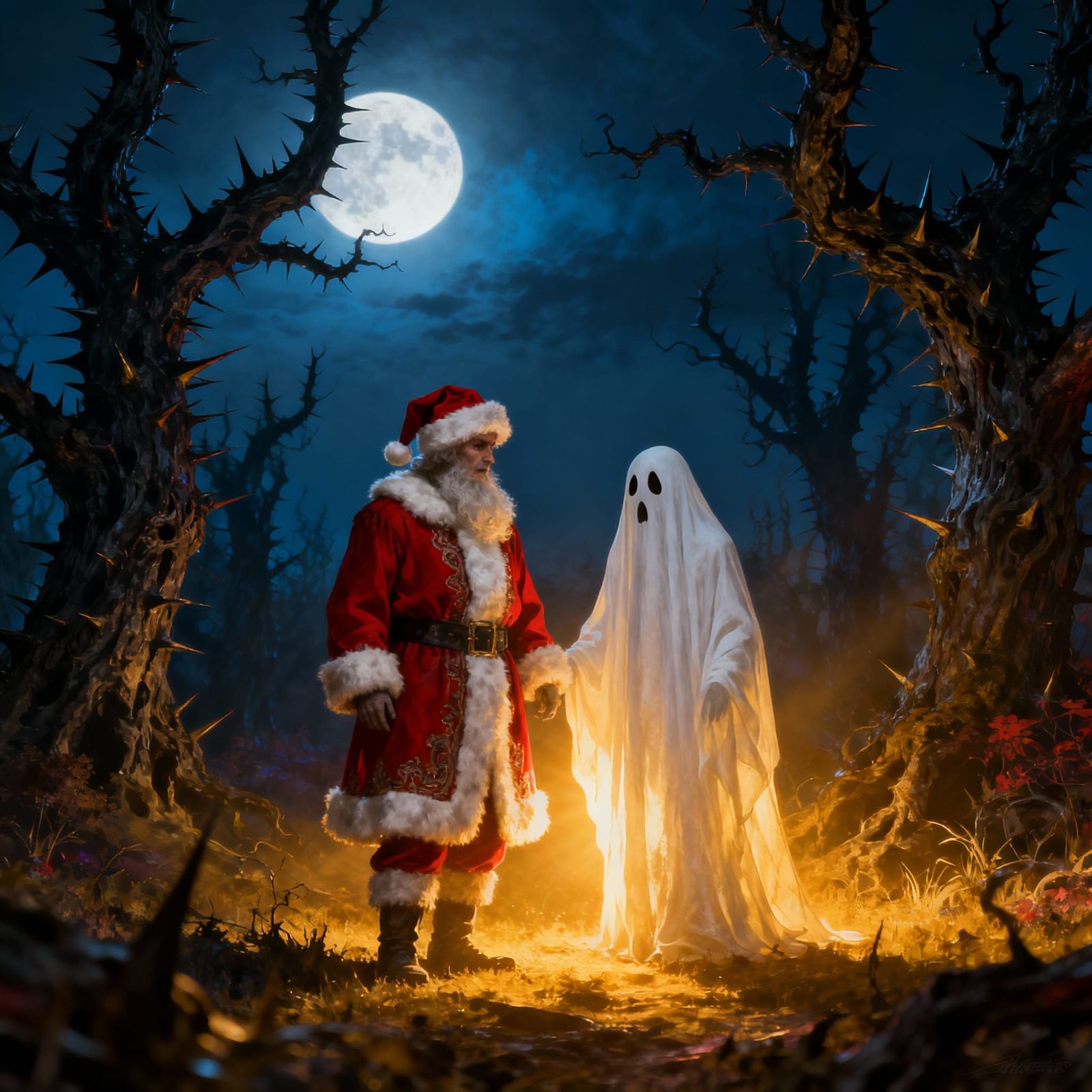 Ethereal Christmas Ghost on Haunted Moonlit Night