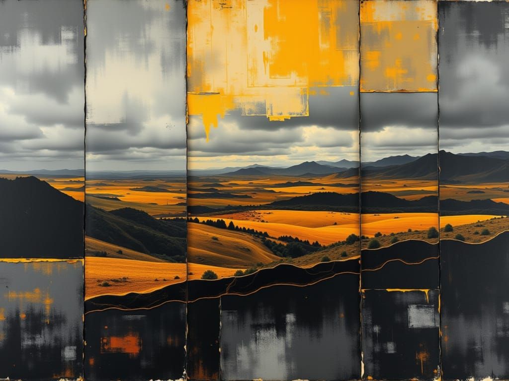 Solitary Figure in Overlapping Panels Oil Painting