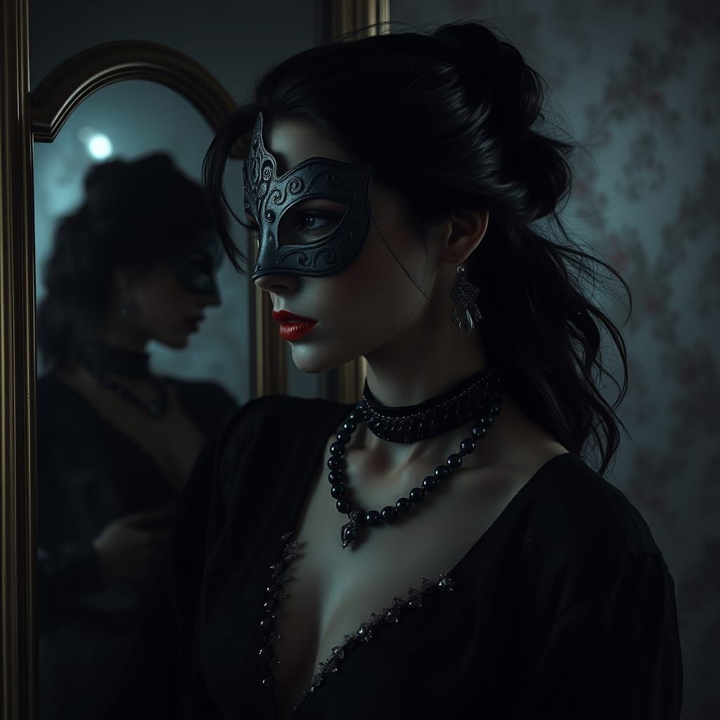 Silhouette féminine  et brume noire.