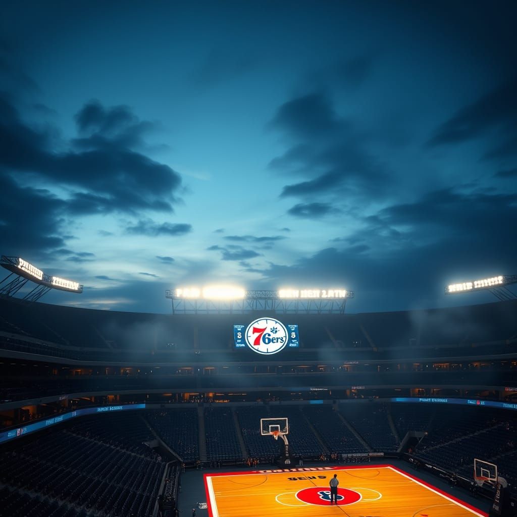 Philadelphia 76ers Stadium at Dusk in Moody Sports Photograp...