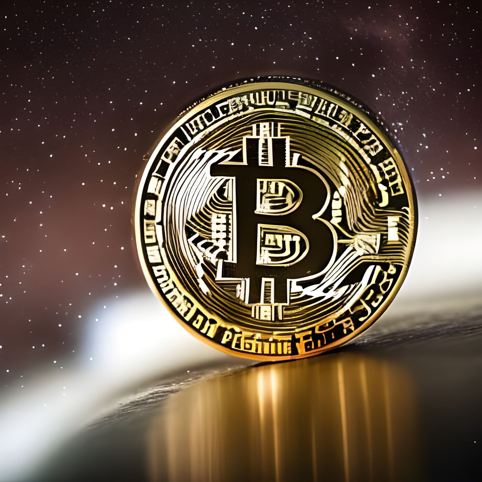 Bitcoin in the Space with moon and Stars
