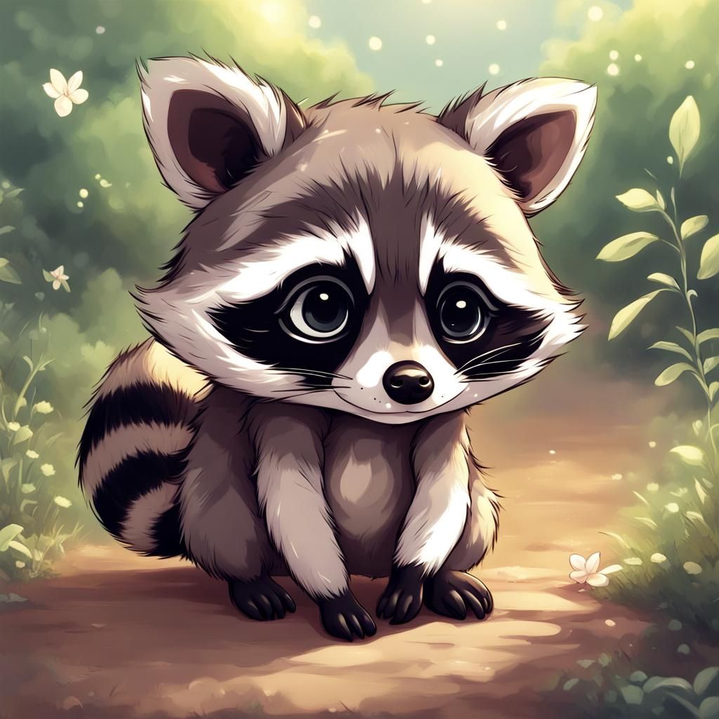 Adorable Baby Raccoon in Anime Style